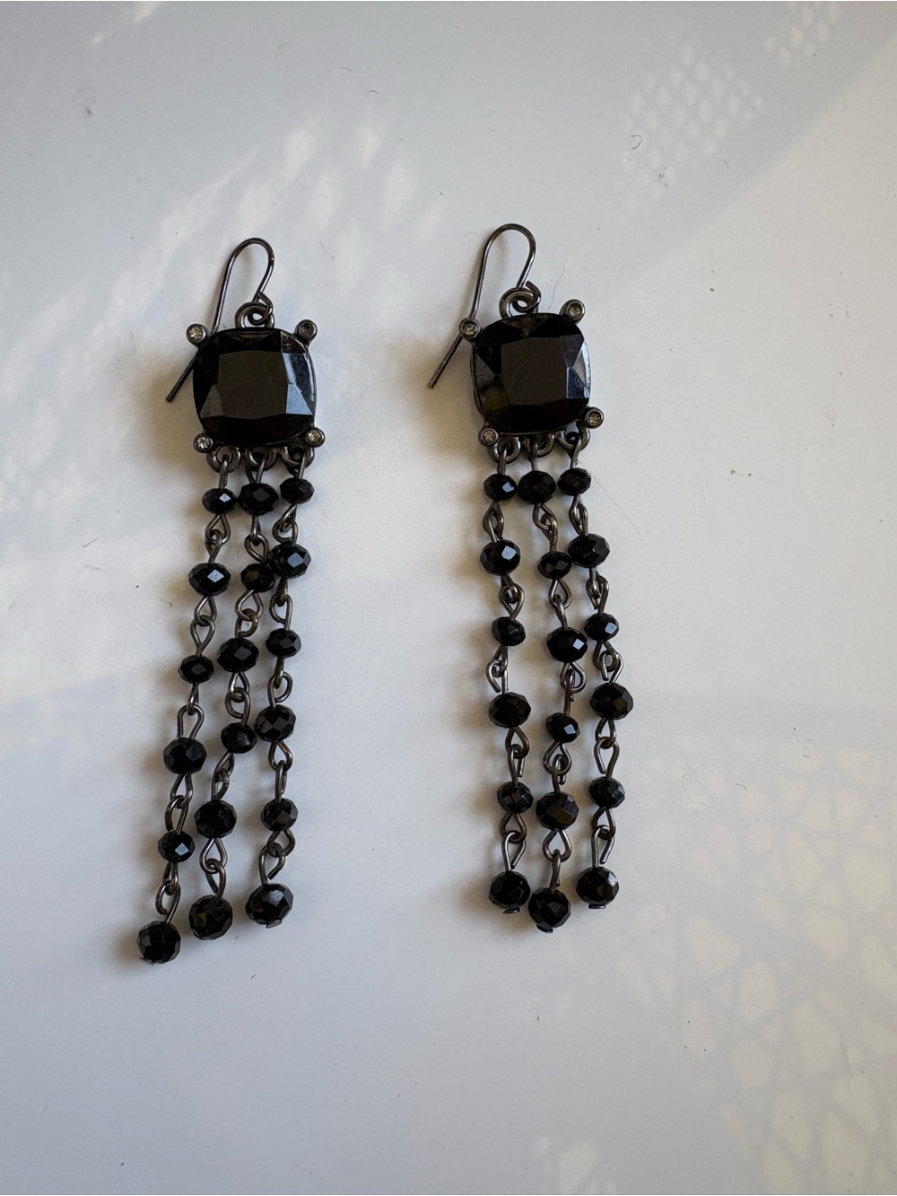 Black Faceted Dangle Drop Earrings